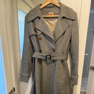 Vintage BOSS Orange Wool Trench Coat “Okelly1” – Grey, Early 2000s, Satin Lining